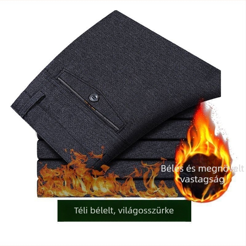 Férfi nadrág üzleti formális stílusban, egyenes szabású, len anyagú, mikroelasztikus