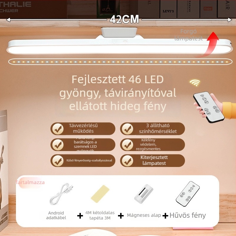 LED asztali lámpa diákoknak – távirányító, beépített Li-ion elem, feszültség ≤36V, műanyag lámpabura, CRI ≥90