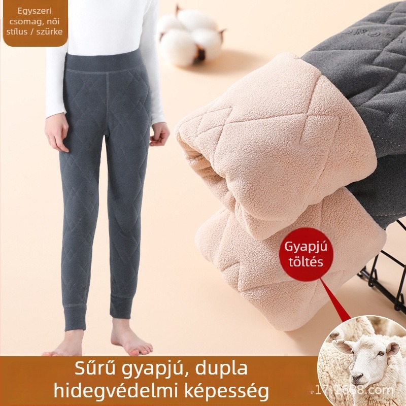 Gyerekeknek való gyapjúkeverék termo nadrág fleece béléssel, magas derekú, téli, 10% gyapjú