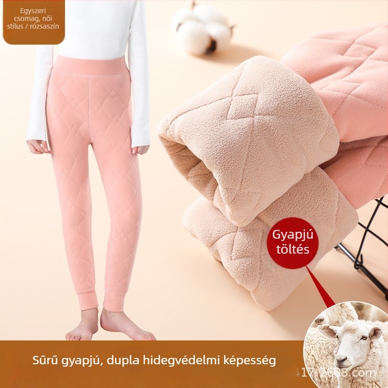 Gyerekeknek való gyapjúkeverék termo nadrág fleece béléssel, magas derekú, téli, 10% gyapjú