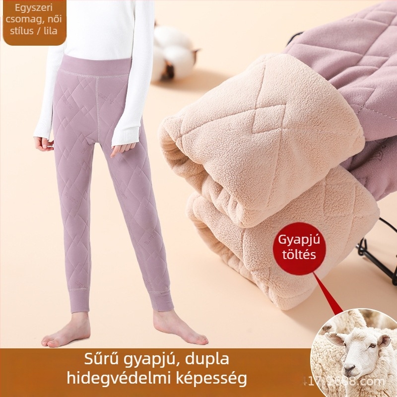 Gyerekeknek való gyapjúkeverék termo nadrág fleece béléssel, magas derekú, téli, 10% gyapjú