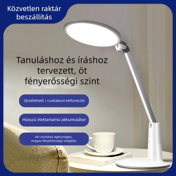 Tanulmányi asztali lámpa szemvédővel, fém árnyékoló, beépített lítium akkumulátor, öt szintű fényerő-szabályozás, CRI ≥90