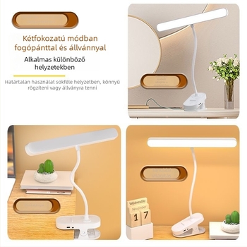 USB-tápellátású kettős funkciójú LED asztali lámpa diákoknak – klipszes olvasólámpa szemvédővel, CRI ≥95, CE tanúsítvány, hangvezérlés