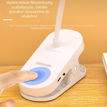 USB-tápellátású kettős funkciójú LED asztali lámpa diákoknak – klipszes olvasólámpa szemvédővel, CRI ≥95, CE tanúsítvány, hangvezérlés