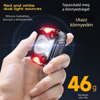 LED szenzoros fejlámpa hosszú üzemidejű akkumulátorral, USB töltéssel, 5W LED, 800 mAh akkumulátor, ideális horgászathoz, kirándulásokhoz és szabadban kerékpározáshoz