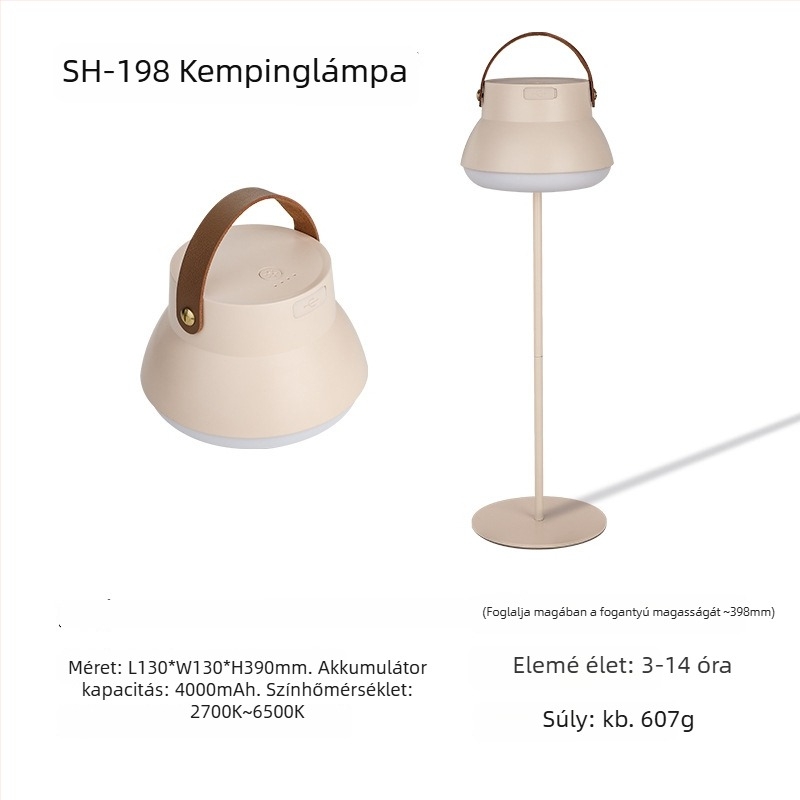 Kemping LED lámpa sátorhoz akasztós tartozékkal, újratölthető, 3.7V, 10W, nyomógombos kapcsoló