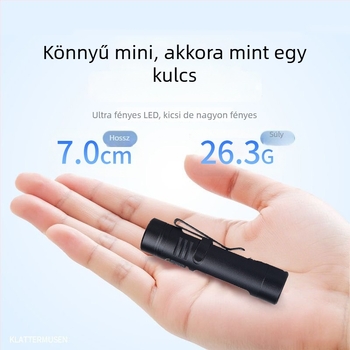 Mini kulcstartó zseblámpa alumíniumötvözetből, LED, 5W, 1200mAh, üzemidő 2-3 óra
