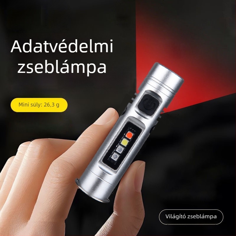 Mini kulcstartó zseblámpa alumíniumötvözetből, LED, 5W, 1200mAh, üzemidő 2-3 óra