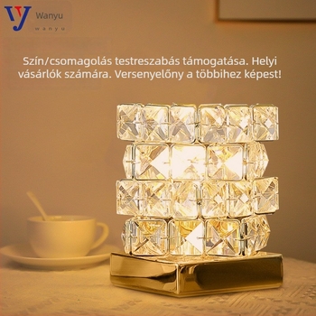 Kocka alakú asztali lámpa kristály árnyékolóval, CRI≥95, konnektoros tápegység, éjszakai fény