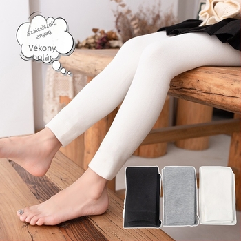 Lányoknak készült pamut leggings fleece-béléssel, fehér, 3/4 hosszú, magas derék, őszi-téli viselet