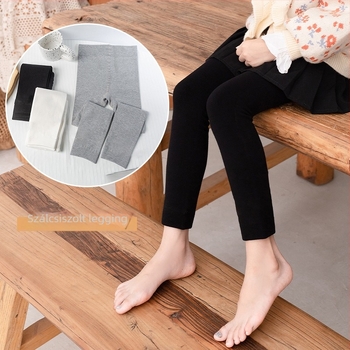 Lányoknak készült pamut leggings fleece-béléssel, fehér, 3/4 hosszú, magas derék, őszi-téli viselet