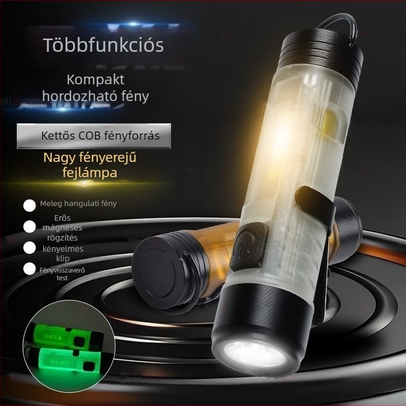 Mini kulcstartó LED zseblámpa – multifunkcionális, USB újratölthető, 10W, 200mAh, 100–240 lm