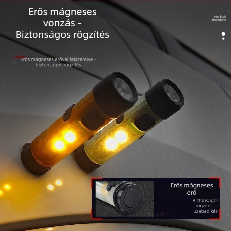 Mini kulcstartó LED zseblámpa – multifunkcionális, USB újratölthető, 10W, 200mAh, 100–240 lm