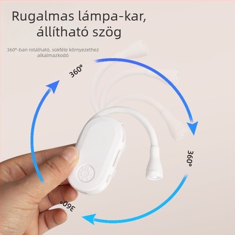 Újratölthető klipszes olvasólámpa íróasztalhoz, 3W, beépített lítium akkumulátor, PVC árnyékoló, gombos kapcsoló