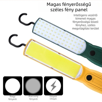 Erős mágneses COB munkalámpa 360°-os forgó kampóval – tölthető, 5 órás üzemidő, többfunkciós az autókarbantartáshoz