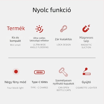 LED mini munkalámpa kulcstartóval – ABS test, túláram védelem, hordozható túrázáshoz és kempingezéshez, 50 m-es hatótávolság