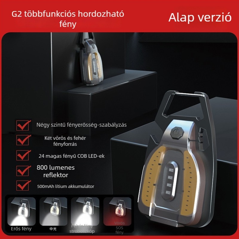 LED mini munkalámpa kulcstartóval – ABS test, túláram védelem, hordozható túrázáshoz és kempingezéshez, 50 m-es hatótávolság
