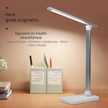 Összecsukható LED asztali lámpa szemvédő funkcióval, USB töltés, érintéses fényerő-szabályozás, tanulmánylámpa, fém árnyékoló, CE tanúsítvány, intelligens vezérlés