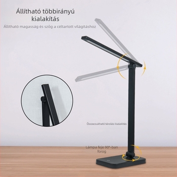 Összecsukható LED asztali lámpa szemvédő funkcióval, USB töltés, érintéses fényerő-szabályozás, tanulmánylámpa, fém árnyékoló, CE tanúsítvány, intelligens vezérlés