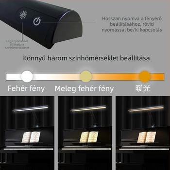 Szemvédő zongorához való lámpa, fém árnyékolóval, érintéses vezérlés, CE tanúsítvány, max. 36V