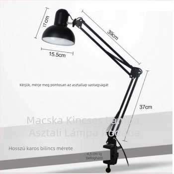 LED hosszú kartámaszos asztali lámpa szemvédővel, klipsz manikűrhöz és szempillákhoz, összecsukható, olvasáshoz és tanuláshoz, tetováláshoz