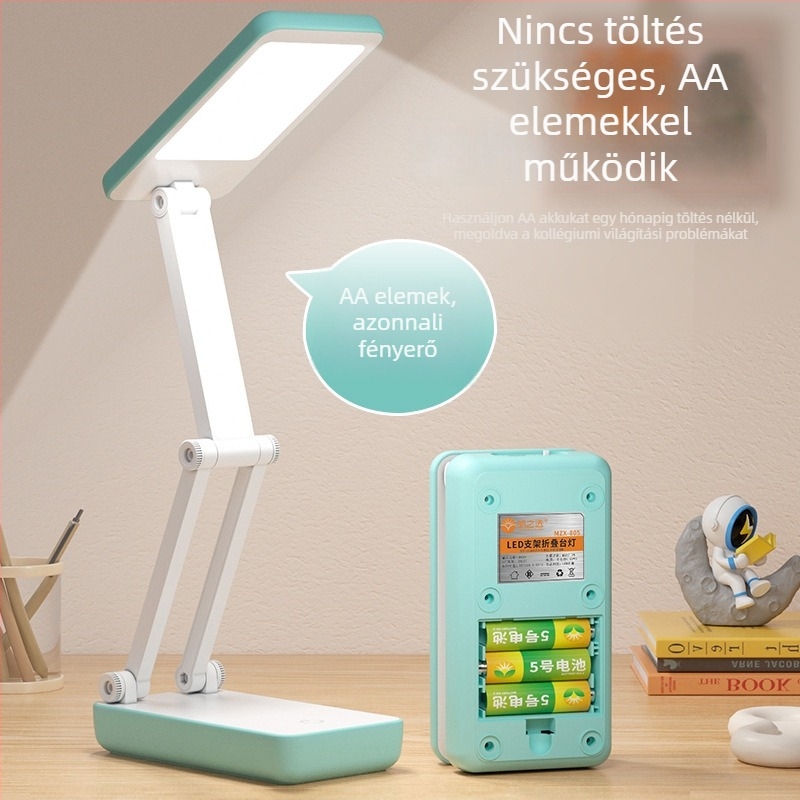 Összecsukható LED asztali olvasólámpa, szemvédő, AA elemről működik, érintéses kapcsoló, CRI ≥90