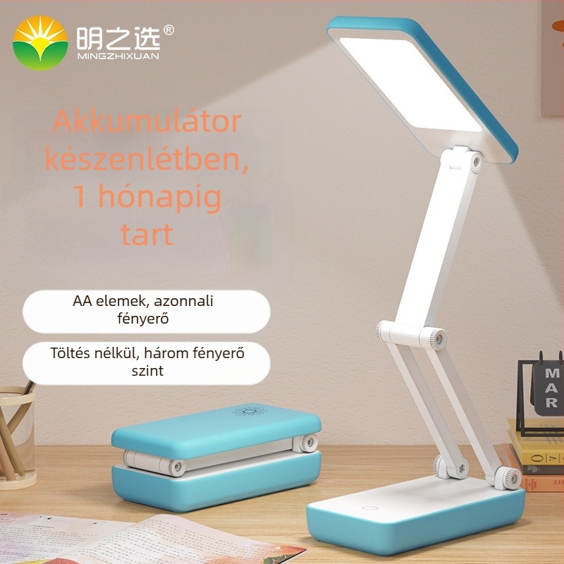 Összecsukható LED asztali olvasólámpa, szemvédő, AA elemről működik, érintéses kapcsoló, CRI ≥90