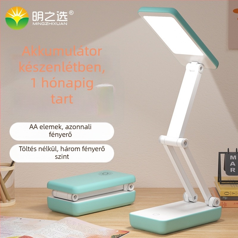 Összecsukható LED asztali olvasólámpa, szemvédő, AA elemről működik, érintéses kapcsoló, CRI ≥90