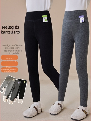 Őszi–téli lányoknak készült vastagított, magas derékú 3/4 hosszú leggings, 80% poliészter