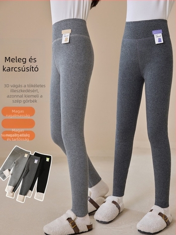 Őszi–téli lányoknak készült vastagított, magas derékú 3/4 hosszú leggings, 80% poliészter