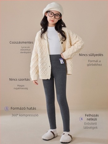 Őszi–téli lányoknak készült vastagított, magas derékú 3/4 hosszú leggings, 80% poliészter