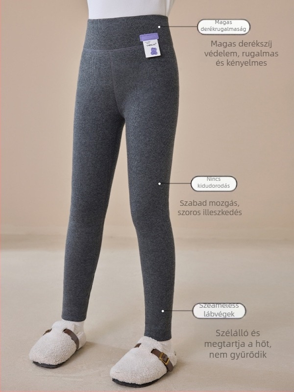 Őszi–téli lányoknak készült vastagított, magas derékú 3/4 hosszú leggings, 80% poliészter
