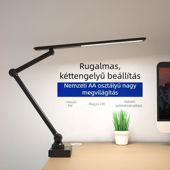 LED asztali lámpa csíptetővel, összecsukható hosszú karú, szemvédő fény, USB-tápellátás