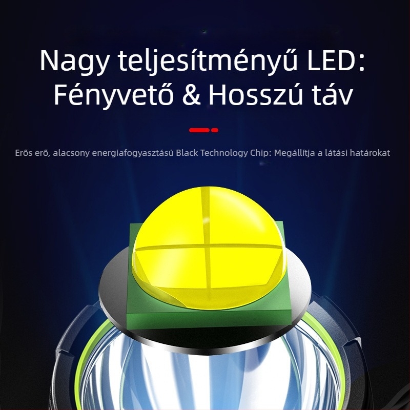 Tölthető 10W LED zseblámpa, 1800mAh akkumulátor, 360° forgó fej, kézi tekercs energiával, 500 m+ hatótáv