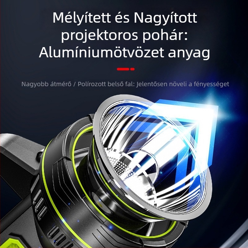 Tölthető 10W LED zseblámpa, 1800mAh akkumulátor, 360° forgó fej, kézi tekercs energiával, 500 m+ hatótáv