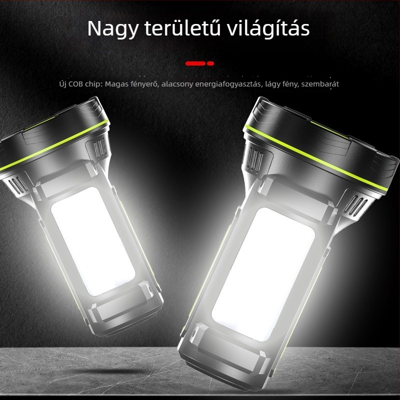 Tölthető 10W LED zseblámpa, 1800mAh akkumulátor, 360° forgó fej, kézi tekercs energiával, 500 m+ hatótáv