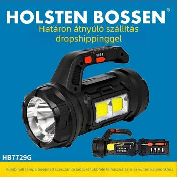 Többfunkciós elemlámpa beépített szerszámosládával és vészvilágítással — ABS ház, 10W, 2400mAh, újratölthető, 200–500 m hatótáv