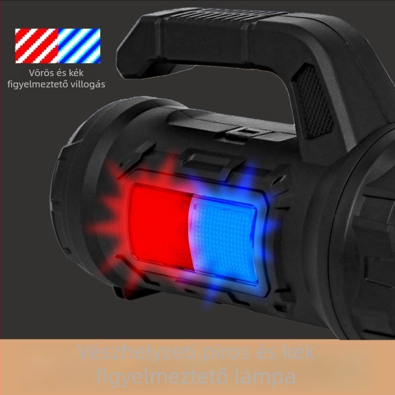 Többfunkciós elemlámpa beépített szerszámosládával és vészvilágítással — ABS ház, 10W, 2400mAh, újratölthető, 200–500 m hatótáv