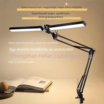 LED összecsukható asztali lámpa olvasáshoz, szemvédő funkcióval, hosszú kar, csipeszes asztali lámpa