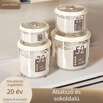 Rizstároló doboz – légmentesen záródó, nedvesség- és rovarálló, nagy kapacitású, kör alakú PP műanyag rizsdoboz