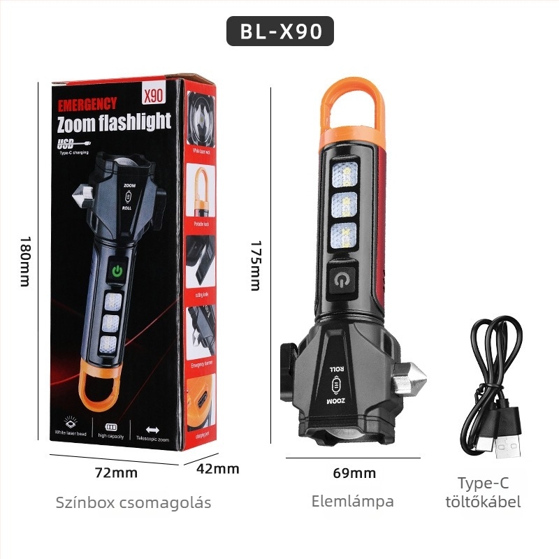 LED zseblámpa 1200 mAh akkumulátorral, 10W teljesítmény, újratölthető, akár 200 m hatótávolság