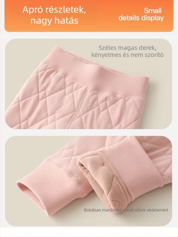Gyerekek meleg hosszú nadrág fleece belsővel, magas derék, 92% poliészter, téli szezon, 3-8 éveseknek