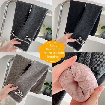 Lányoknak készült fleece-béléssel bélelt leggings, magas derék, őszi-téli