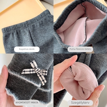 Lányoknak készült fleece-béléssel bélelt leggings, magas derék, őszi-téli
