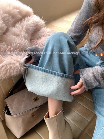 IEZ92021 Winter 2025 Női denim nadrág, négyirányú elasztikussal és fleece béléssel, kék, magas derék, mikroflare