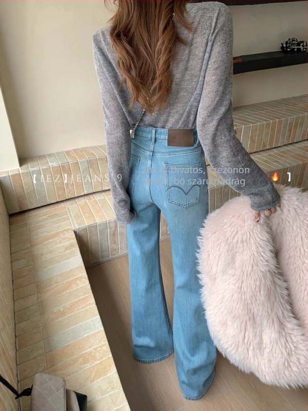 IEZ92021 Winter 2025 Női denim nadrág, négyirányú elasztikussal és fleece béléssel, kék, magas derék, mikroflare