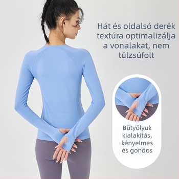 Női jóga felső – hosszú ujjú, polo nyak, egyszínű, spandex anyag