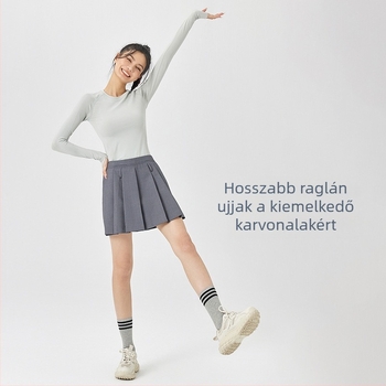 Női jóga felső – hosszú ujjú, polo nyak, egyszínű, spandex anyag