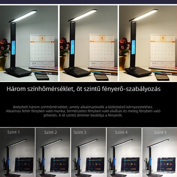 Újratölthető összecsukható asztali lámpa idő kijelzővel, tanuláshoz és irodához, LED szemvédő (LED világítás; érintéses kapcsoló; feszültség ≤ 36V; hálózati táplálás; ROHS)