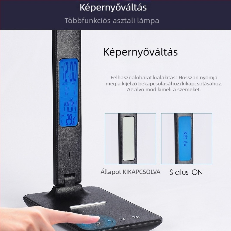 Újratölthető összecsukható asztali lámpa idő kijelzővel, tanuláshoz és irodához, LED szemvédő (LED világítás; érintéses kapcsoló; feszültség ≤ 36V; hálózati táplálás; ROHS)